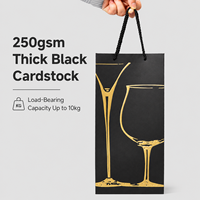 Tas Kertas Kardus Hitam Tebal Siap Kirim dengan Pegangan, Tas Hadiah Mewah untuk Anggur & Perhiasan, Kemasan Botol Tunggal & Ganda