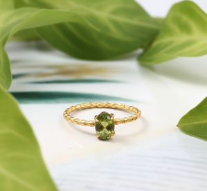 Anillo de Compromiso Clásico para Mujer, Chapado en Oro, Plata de Ley 925, con Cabujón Ovalado de Peridoto, para Boda y Aniversario - Product Image 4