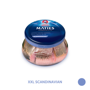Maties XXL, morceaux de filet de hareng atlantique de style scandinave sélectionnés, 260 g, légèrement salés à l'huile, vente en gros directement du fabricant - Product Image 1
