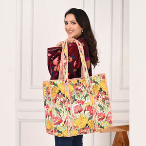 Bolso de mano de algodón ecológico para mujer, bolso de hombro, bolso de compras con bolsillos con cremallera - Product Image 1