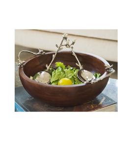 Bol rond en bois pour servir des fruits secs et des soupes, décoration de table à manger, bol en bois avec poignée en aluminium - Product Image 2