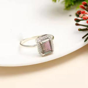 Bague en argent Sterling 925 faite à la main pour les femmes Labradorite naturelle Flashy feu octogone coupe romantique pour les fiançailles mariage - Product Image 4