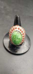 Anillo Turquesa Verde Natural IGI Certificado Art Deco Husseini Feroza Shajri Feroza Marjan Stone Hecho a mano Plata de Ley 925 14K - Product Image 2