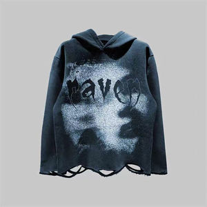 Sweat à capuche court ample lavé à l'acide pour hommes 100% coton tricoté motif solide Streetwear hommes en détresse sweat à capuche lavé à l'acide - Product Image 5