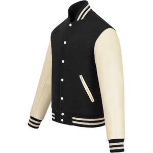 Chaqueta Varsity Clásica Negra y Crema para Hombre, Chaqueta Bomber Tradicional con Mangas en Contraste - Product Image 3
