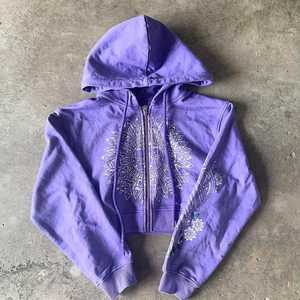 Haut court à capuche Logo personnalisé imprimé sweat à capuche femme pull sweat et pantalon haut court personnalisé à capuche grande taille - Product Image 3