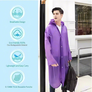 Veste de pluie légère à capuche pour homme, imperméable et respirante, coupe-vent écologique, randonnée en montagne, 100% polyester et nylon - Product Image 3