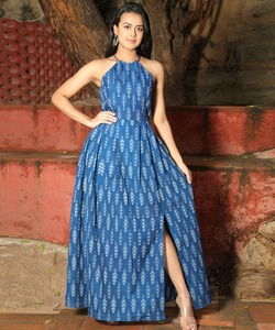 Robe décontractée imprimée Handblock robe longue sans manches en coton indien avec sangle réglable pour l'été et le printemps ODM Supply - Product Image 2