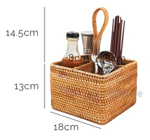 Cesta de Almacenamiento Mini de Mimbre de Bambú Hecha a Mano, Ecológica, Forma Rectangular, Estilo Vintage, con Asa, Multifuncional, 4 Compartimentos, Duradera - Product Image 4