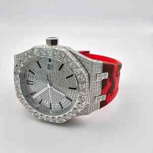 Montre automatique unisexe de luxe à cadran analogique en acier inoxydable avec bracelet en verre taillé en diamant Moissanite, style hip-hop sport glacé - Product Image 3