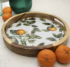 Bandeja de esmalte de madera hecha a mano de diseño floral con asas convenientes Bandeja desechable ecológica Mejor agarre por Craft Emporium - Product Image 3