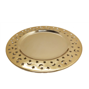 Ustensiles de cuisine assiette de service ronde en fer avec gravure assiettes de couleur or pour hôtels et décoration de Table - Product Image 1