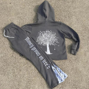 Conjunto Deportivo Personalizado 100% Algodón, Lavado Ácido, Estilo Desgastado, Pantalones Deportivos Acampanados de Secado Rápido con Logotipo Bordado - Product Image 2