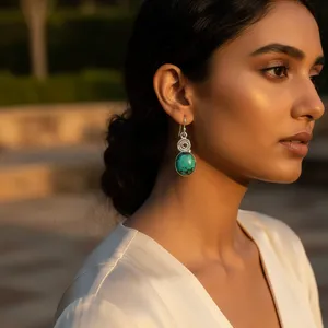 Boucles d'oreilles pendantes en argent 925 plaqué or avec pierre turquoise pour femmes, mariage et fête - Product Image 3