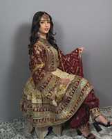 Robe décontractée afghane Kuchi élégante et écologique, ensemble 3 pièces avec un design simple, broderie en dentelle détaillée, vêtements ethniques traditionnels