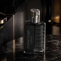 Flacon de parfum 100 ml en verre avec étui en cuir texturé, rechargeable, vide, pour homme, emballage de parfum, marque privée
