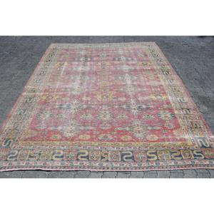 Vintage Turkish Rug 7.2x9.5 ft, <b>Red</b> Camouflage <b>Wool</b> Rug - Product Image 1