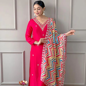 New Style Elegant Party Wear Pure Viscose Rayon <b>Top</b> With Rayon Bottom With Print Dupatta With Sequence Coding Embroidered Work - Product Image 1