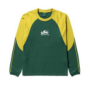 Sudadera de cuello redondo de manga larga con panel de contraste personalizado para hombre, jersey de moda con diseño de corte y costura azul y naranja - Product Image 6