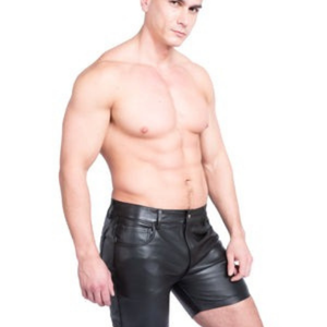 Leatherette Mens Shorts <b>Black</b> Faux Leather Fetish Clubwear Casual Fit Shorts - Product Image 3