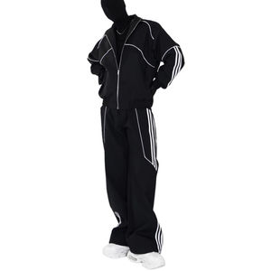 Veste à séchage rapide en coton 100% avec bande réfléchissante vintage d'hiver, logo imprimé personnalisé, pantalon à jambes larges, vente en gros - Product Image 3