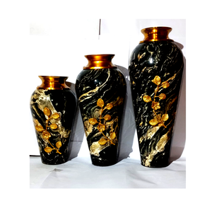 Florero de latón, artículos de regalo, mesa de comedor, florero de latón con estampado esmaltado, artesanías, maceta de forma redonda, diseño en relieve - Product Image 4