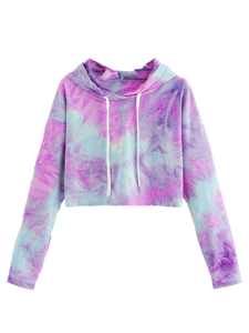 High Quality <b>Tie</b> Dye Crop Top Hoodie for Women Stylish Design with Front Logo Hot Selling OEM Winter Cotton/<b>Polyester</b> Material - Product Image 4