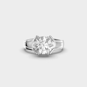 Anillo de Compromiso y Boda Ejecutivo de Oro Sólido de 14K en Dos Tonos con Diamante Cultivado en Laboratorio de 7.3mm, Joyería Fina Romántica para Aniversario - Product Image 2