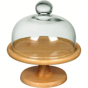 Support à gâteau en bois massif avec dôme en verre, adapté aux arrangements de gâteaux créatifs, présentoir élégant pour table de desserts et décoration intérieure - Product Image 1