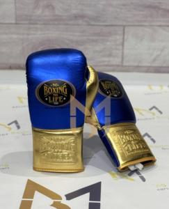 Gants de boxe professionnels édition bleu or, No Boxing No Life, équipement d'entraînement et de combat, gants de boxe à lacets personnalisés - Product Image 2