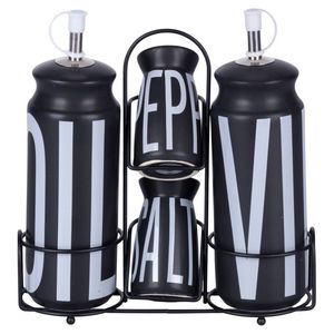 Set Bigismore in Gres per Olio, Aceto, Sale e Pepe con Coperchio, Colore Nero - Product Image 1