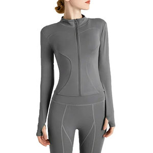 Chaquetas de yoga ligeras de la mejor calidad para correr con cremallera completa para mujer Chaquetas de Yoga de secado rápido transpirables de color gris - Product Image 2