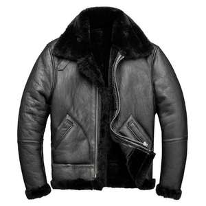 Manteau en cuir marron Vrai manteau en cuir de mouton avec fourrure artificielle Blouson en cuir pour homme - Product Image 1