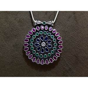 Collar con colgante fino de Plata de Ley 925 con piedras preciosas multinaturales para compromiso y Aniversario - Product Image 5