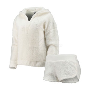 Recién llegado, sudaderas con capucha de calidad superior, ropa de invierno informal con patrón sólido, conjunto corto cómodo con cuello con capucha - Product Image 1