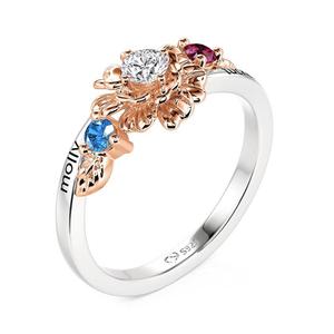 Jeulia Custom Adjustable Carnation <b>Ring</b> with Two Birthstones and Engraving - Product Image 2