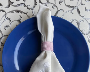 แหวนผ้าเช็ดปาก, วงผ้าเช็ดปากทอจากลูกปัดแก้ว, ที่ใส่ผ้าเช็ดปากสีชมพูเรียบง่าย - Product Image 1