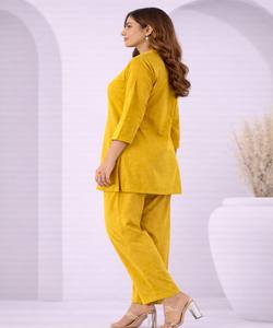 NEW ARRIVAL COTTON BLEND PLAIN CO-ORD SET DAILY WEAR WEAVING LATEST DESIGNER FANCY ETHNIC GARMENT YELLOW - Product Image 2