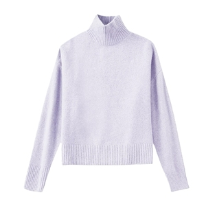 Pull col roulé pour femme 100% coton tricot côtelé manches longues style minimaliste pour l'automne anti-boulochage épaisseur standard - Product Image 2