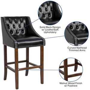 <span class=keywords><strong>Tabouret</strong></span> <span class=keywords><strong>de</strong></span> <span class=keywords><strong>bar</strong></span> en cuir PU noir capitonné commercial, pieds en bois massif avec finition noyer, chaise <span class=keywords><strong>de</strong></span> comptoir pour restaurant <span class=keywords><strong>bar</strong></span> café - Product Image 5