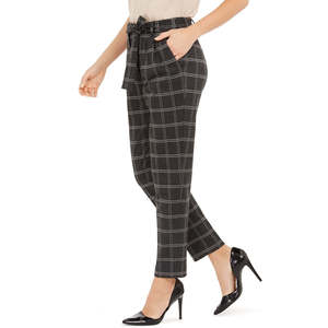 Calvin Klein Pantaloni a Gomito da Donna a Quadri con Cintura, Vestibilità Slim, Vita Alta, Antipiega, Traspiranti, Stile da Ufficio, Taglia 12, Argento - Product Image 3