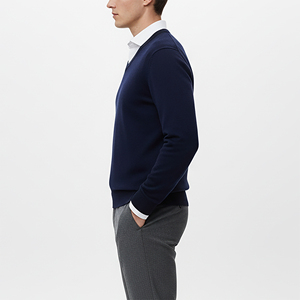 OEM/ODM por encargo cuello en V Color sólido suéteres de los hombres de alta calidad de manga larga de punto Streetwear suéter cálido - Product Image 3