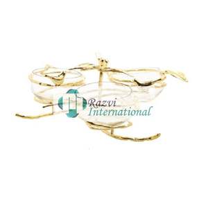 Bol en verre élégant unique avec pierre d'agate et bol de nourriture au design de feuille Bols de service aux fruits secs dorés de style design antique - Product Image 5