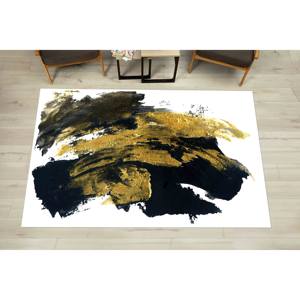 Alfombra con Efecto de Pinceladas en Negro y Dorado: Alfombra Brillante con Diseño Abstracto de Mármol, con Pelo Suave - Product Image 3