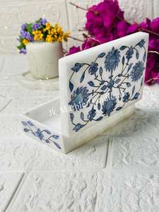 Joyero Rectangular de mármol blanco azul hecho a mano al mejor precio, buena calidad, diseño Floral Natural, artículo al por mayor - Product Image 2