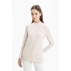 เสื้อเบลาส์ถักลายสีเบจสำหรับสไตล์ลำลองในฤดูใบไม้ผลิ - Product Image 3