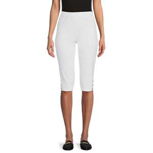 Pantaloni Capri da Donna RealSize 17 Elasticizzati con Brillantini, Vita Alta, Modello a Matita, Traspiranti, Stile Cargo con Tecnica Stropicciata, Taglia L - Product Image 1