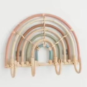 Mediterranean Style Decorative Rattan Natural Bamboo Color Spring Wall Hanging Nursery Home Decoration <b>Shelf</b> with Hook Movable - Product Image 3