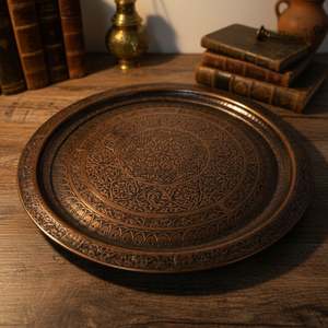 <b>Large</b> Modern Copper Embroidered <b>Tray</b> Stainless Steel Brass Sustainable Metal <b>Tray</b> for Food Serving Oval Decorative Coffee <b>Tray</b> - Product Image 1