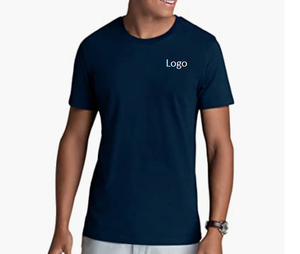เสื้อยืดผ้าฝ้ายคอกลมแขนสั้นทรงสลิมฟิตสำหรับผู้ชายมีโลโก้ขนาดพลัสไซส์ - Product Image 4